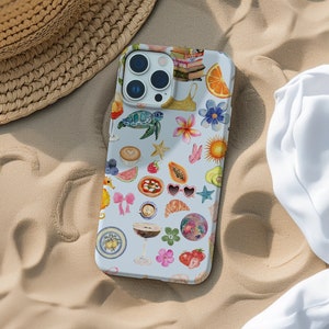 Beachy That Girl Collage Phone Case, Tropical Summer Print, Girly Ocean Vibe, Coconut Girl, for iPhone 15 14 13 12 11 Pro Max 8 Plus X XR XS
