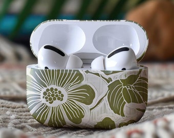 Vintage Floral Botanical AirPods Case,  Olive Green Flower Art, Retro Nature-Inspired, Cute AirPods Pro Case, for AirPods Pro Gen 1, 2, 3