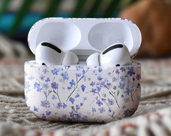 Blue Wildflower Lavender Floral AirPods Case, Birthflower Case, Girly Spring Summer Case, Cute AirPods Pro Case, AirPods Pro Gen 1, 2, 3