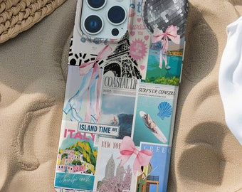 Coastal Coquette Collage-telefoonhoesje, mooie en schattige strik, Coastal Cowgirl-hoesje voor iPhone 17 16 15 14 13 12 11 Pro Max 8 Plus X