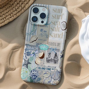 Coque de portable bleu Beachy Coquette collage, esthétique preppy et mignonne, cowgirl côtière Beachy, pour iPhone 15 14 13 12 11 Pro Max 8 Plus X