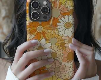 Retro Orange Flower Collage Phone Case, Sunflower Floral Print Case, Boho Hippie Aesthetic for  iPhone 17 16 15 14 13 12 11 Pro Max 8 Plus