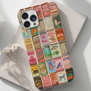 Vintage Matchbox Collage Phone Case, Retro Aesthetic, Matchbox Print, Cute Girly Phone Case for iPhone 16 15 14 13 12 11 Pro Max 8 Plus X XR
