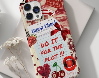 Vintage Do It For the Plot Collage Phone Case, Preppy Cherry Coquette, Guest Check Case for iPhone 15 14 13 12 11 Pro Max 8 Plus X XR XS