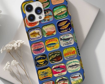 Vintage Sardinendose Handyhülle, Sardinen Druck, Trendy Handyhülle, Retro Fisch Handyhülle für iPhone 17 16 15 14 13 12 11 Pro Max 8 Plus X XR