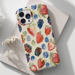 Fruity Berry Collage Phone Case, Berries Phone Case, Trendy Phone Case, Soft Preppy Aesthetic for Phone 15 14 13 12 11 Pro Max 8 Plus X XR