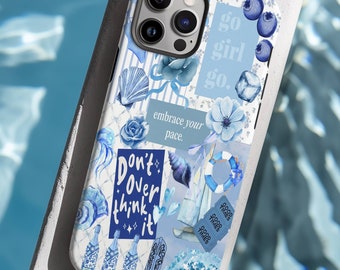 Blue Coastal Girly Collage-telefoonhoesje, preppy esthetiek, Coastal Cowgirl, Beachy-telefoonhoesje voor iPhone 15 14 13 12 11 Pro Max 8 Plus X XR XS