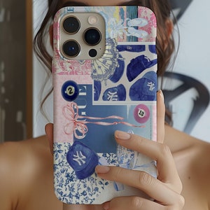 Coquette 8 Ball Collage Phone Case, Preppy and Cute Aesthetic, Chinoiserie Phone Case for iPhone 15 14 13 12 11 Pro Max 8 Plus X XR XS