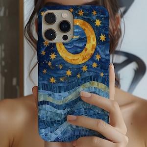 Sun and Sky Mosaic Phone Case, Mosaic Tiles Phone Case, Celestial Moon & Stars Case for iPhone 16 15 14 13 12 11 Pro Max 8 Plus X XR XS