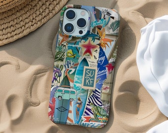 Coconut Girl Collage Aesthetic Phone Case, Ocean Beach Inspired, Summer Beachy Surfer Girl Case, for iPhone 15 14 13 12 11 Pro Max 8 Plus X