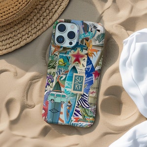 Coconut Girl Collage Aesthetic Phone Case, Ocean Beach Inspired, Summer Beachy Surfer Girl Case, for iPhone 15 14 13 12 11 Pro Max 8 Plus X