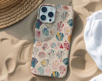 Vintage Seashell Pattern Phone Case, Beachy Tropical Phone Case, iPhone 15 14 13 12 11 Pro Max 8 Plus X, Samsung Galaxy S23 S22 S20 Ultra