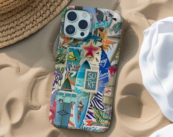 Coconut Girl Collage Aesthetic Phone Case, Ocean Beach Inspired, iPhone 15 14 13 12 11 Pro Max 8 Plus X, Samsung Galaxy S23 S22 S20 Ultra
