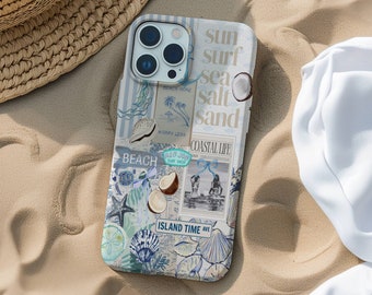 Beachy Blue Coquette Collage Phone Case, Preppy and Cute Aesthetic, iPhone 15 14 13 12 11 Pro Max 8 Plus X, Samsung Galaxy S23 S22 S20 Ultra