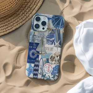Blue Coconut Girl Coquette Collage Phone Case, Mermaid Core, iPhone 15 14 13 12 11 Pro Max 8 Plus X, Samsung Galaxy S23 S22 S20 Ultra
