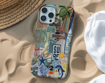 Coconut Girl Collage Aesthetic Phone Case, Ocean Beach Inspired, iPhone 15 14 13 12 11 Pro Max 8 Plus X, Samsung Galaxy S23 S22 S20 Ultra