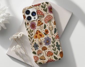 Coque de portable rétro avec collage champignon, esthétique bohème Cottagecore, iPhone 15 14 13 12 11 Pro Max 8 Plus X, Samsung Galaxy S23 S22 S20 Ultra
