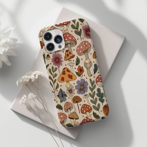 Retro Mushroom Collage Phone Case, Cottagecore Boho Aesthetic, iPhone 15 14 13 12 11 Pro Max 8 Plus X, Samsung Galaxy S23 S22 S20 Ultra