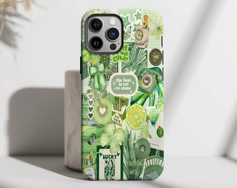 Vintage Green Lucky Girl Collage Phone Case, Lucky Charm Case, iPhone 15 14 13 12 11 Pro Max 8 Plus X, Samsung Galaxy S23 S22 S20 Ultra