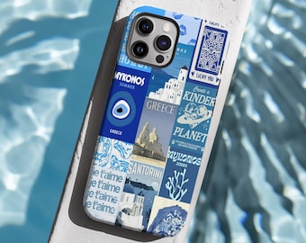 Greece Summer Themed Collage Phone Case, European Summer, Greek Summer, Travel Phone Case for iPhone 15 14 13 12 11 Pro Max 8 Plus X
