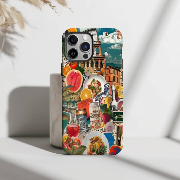 Italian Watercolor Collage Phone Case, European Summer, Travel Gift, iPhone 15 14 13 12 11 Pro Max 8 Plus X, Samsung Galaxy S23 S22 S20