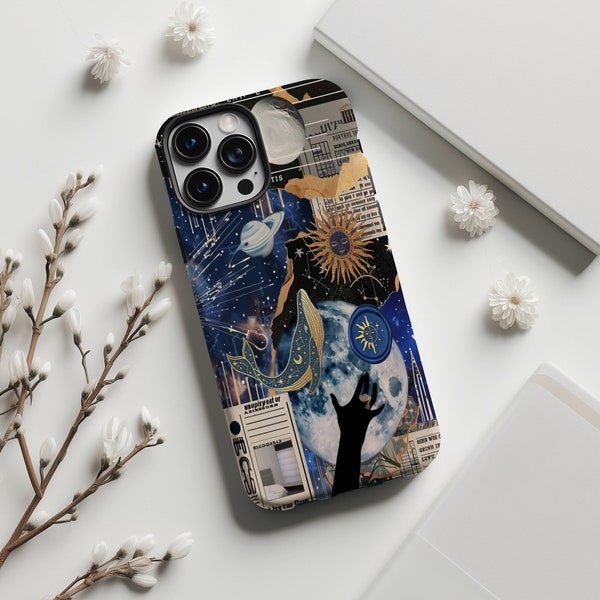 Celestial Book Collage Phone Case, Book Lover Phone Case, iPhone 15 14 13 12 11 Pro Max 8 Plus X, Samsung Galaxy S23 S22 S20 Ultra