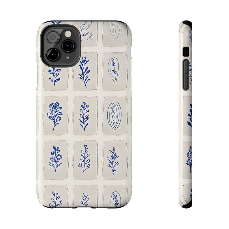 Minimalistische blaue botanische Handyhülle, elegantes Blumendesign, niedliche Blumenhülle für iPhone 17 16 15 14 13 12 11 Pro Max 8 Plus X XR Bild 5