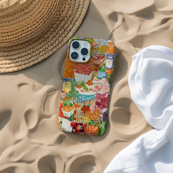 Fruity Watercolor Summer Harvest Collage Phone Case, Trendy Spring Case, Girly Cottagecore Case for iPhone 17 16 15 14 13 12 11 Pro Max 8