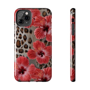 Tropical Red Hibiscus Leopard Print Phone Case, Beachy Floral Case, Trendy Animal Print Case for iPhone 17 16 15 14 13 12 11 Pro Max 8 Plus image 5