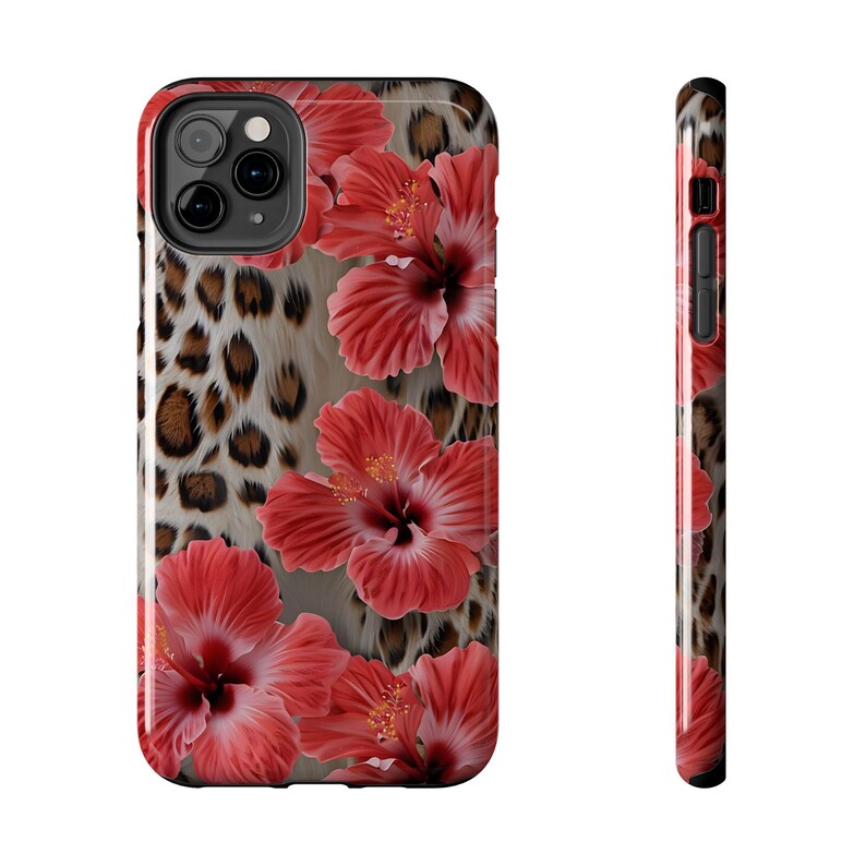 Tropical Red Hibiscus Leopard Print Phone Case, Beachy Floral Case, Trendy Animal Print Case for iPhone 17 16 15 14 13 12 11 Pro Max 8 Plus image 5