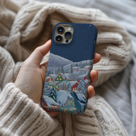 Christmas Village Phone Case Winter Snow Scene: Holiday iPhone Cover, Polycarbonate Shell, TPU Lining | Durable, Sleek Fit, Multiple Sizes