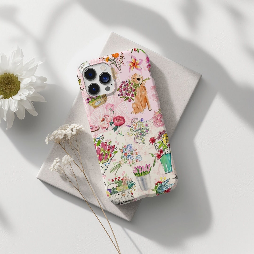 Spring Phone Cases Girly Floral Watercolor Collage Phone Case, Feminine Birth Flower ...