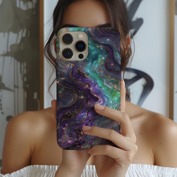 Galaxy Marble Swirl Phone Case, Cosmic Abstract Art, Space-Themed Aesthetic, Celestial Case for iPhone 17 16 15 14 13 12 11 Pro Max 8 Plus X