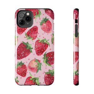 Watercolor Fruity Strawberry Phone Case, Cute Phone Case, Girly Pink Fruit Phone Case for iPhone 16 15 14 13 12 11 Pro Max 8 Plus X XR XS image 5