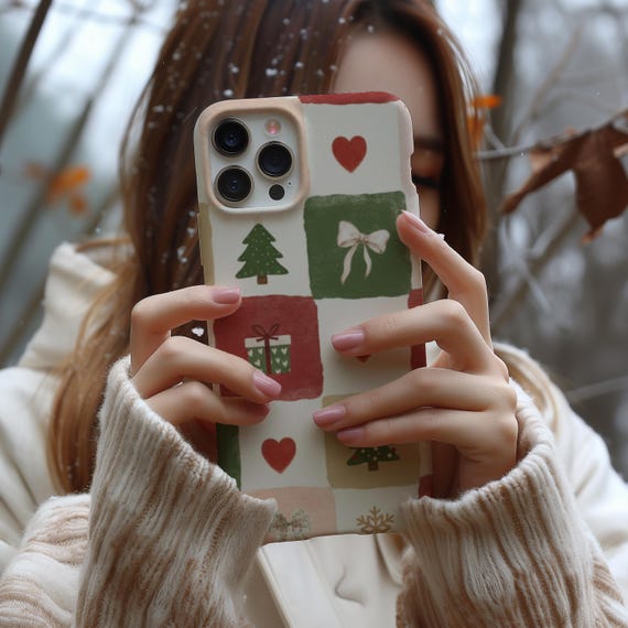 Vintage Christmas Phone Case: Gingerbread Pattern, Holiday Design | Polycarbonate, TPU Protection | Fits iPhone 7-17 Models