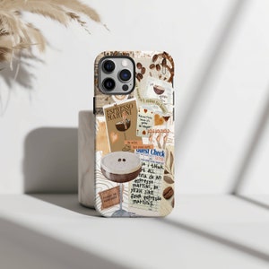May include: A white iPhone case with a collage of images featuring coffee, espresso martinis, and handwritten notes. The text on the case reads "Espresso Martini", "Quest Check", "I think we all wanna do an espresso martini, so yeah like four espresso martinis."