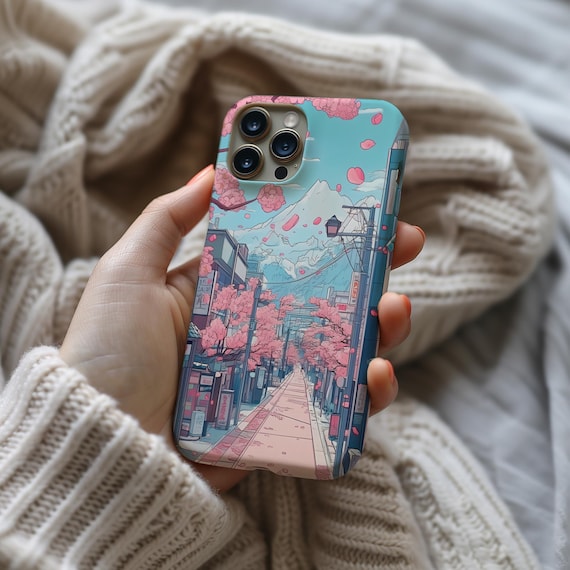 Japanese Cherry Blossom Art Case, Kawaii Phone Case, Anime Lover Gift, Anime Phone Case for iPhone 17 16 15 14 13 12 11 Pro Max 8 Plus XR XS