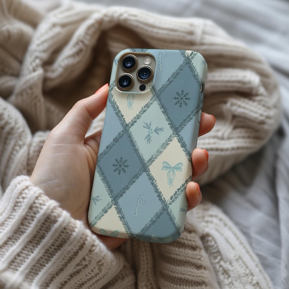 Blue Snowflake Phone Case Winter Design, Holiday Theme (Fits iPhone 7-17, Polycarbonate Shell, TPU Lining)