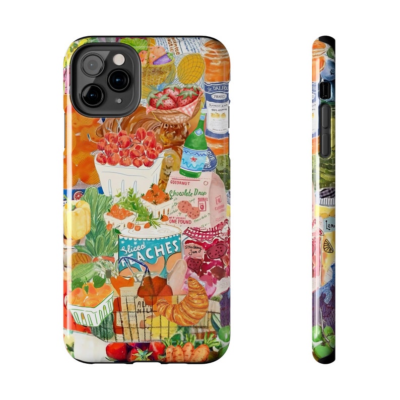 Fruity Watercolor Summer Harvest Collage Phone Case, Trendy Spring Case, Girly Cottagecore Case for iPhone 17 16 15 14 13 12 11 Pro Max 8 image 5
