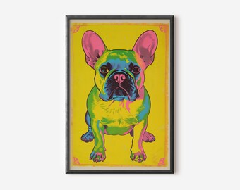 Bulldogge Wand Kunst | Lebendiger Hundedruck | Pop Art Hunde Poster | Einzigartige Hunde Geschenk | Digitaler Download