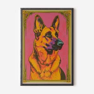 Pop Art German Shepherd Print - Bold & Vibrant Canine Art Poster - Art Deco