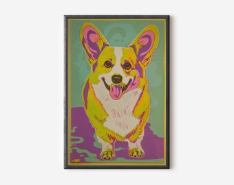 Corgis Wandkunst | Bunte Haustierkunst | Modernes Hunde Poster | Hundeliebhaber Geschenk | Digitaler Download