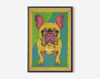 Bulldogge Wand Kunst | Moderne Hundekunst | Trippy Hund Poster | Geschenk für Hundeliebhaber | Digitaler Download