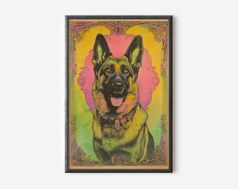 Muurkunst Duitse herder | Moderne hondenkunst | Retro hondposter | Cadeau voor hondenliefhebbers | Digitale download