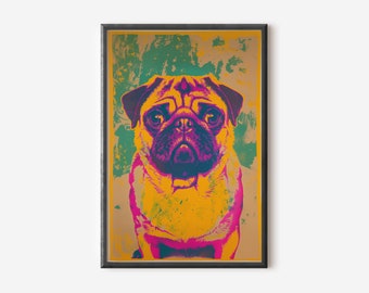 Mops-Wand-Dekor | Bunter Hundedruck | Jugendstil Hunde Poster | Geschenk für Hundeliebhaber | Digitaler Download