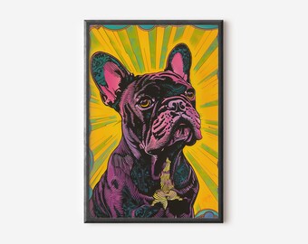 Bulldogge Wand Kunst | Lebendiger Hundedruck | Zeitgenössisches Hunde Poster | Hund Kunstdruck | Digitaler Download