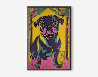 Mops Wandkunst | Bunter Hundedruck | Modernes Hunde Poster | Hund Kunstdruck | Digitaler Download