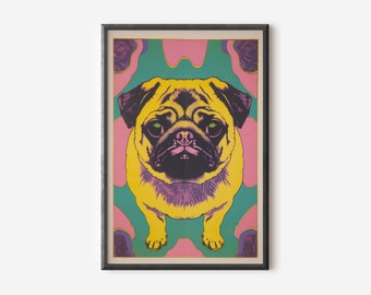 Mops-Wand-Dekor | Lebendiger Hundedruck | Pop Art Hunde Poster | Hund Wand Dekor | Digitaler Download