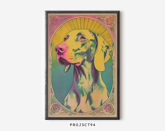 Weimaraner Wall Decor | Modern Dog Art | Neon Dog Poster | Cute Dog Decor | Digital Download