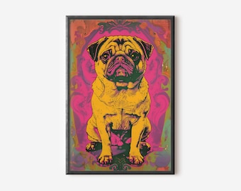 Pug Wall Art | Dog Art Print | Boho Dog Poster | Dog Home Decor | Digital Download